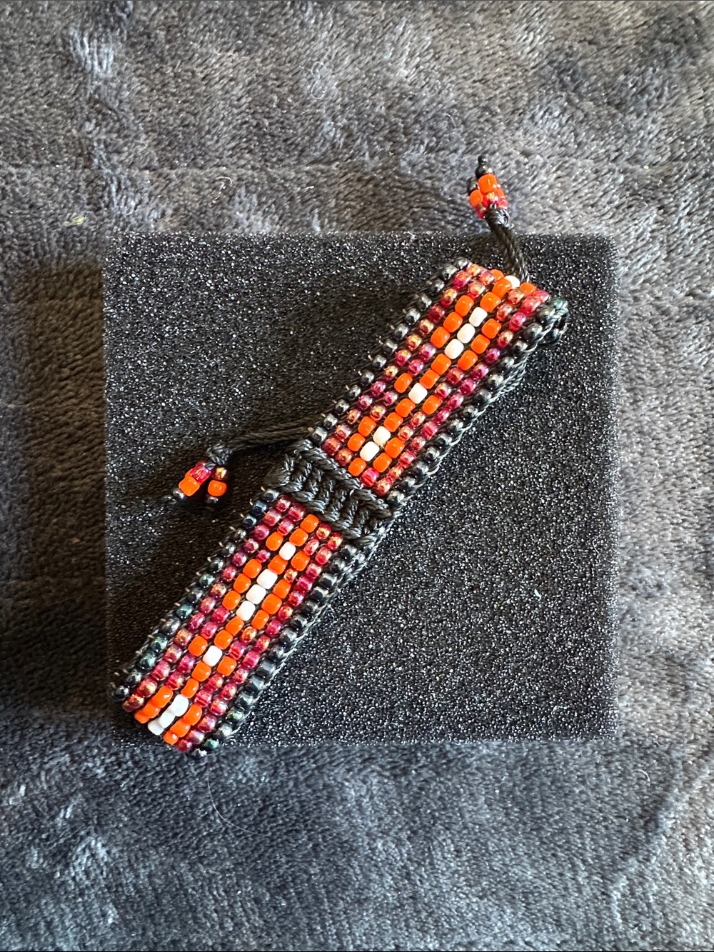 Handmade Beaded Bracelet in Red, Orange and Black